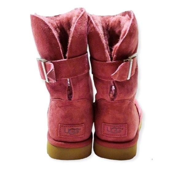 UGG Red Suede Leather Remora Classic Short Boots Crystals Buckle Sz 9 - Picture 5 of 12